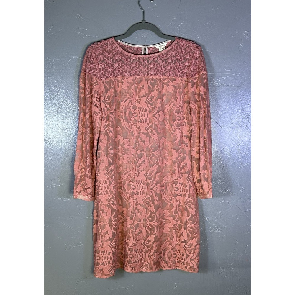 Sundance long-sleeve shift dress sheer Pink 100% silk Lace Romantic Feminine 8